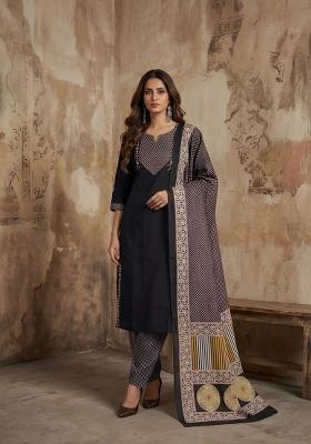 Black Printed Cotton Kurta Set
