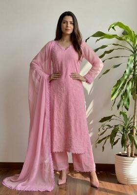 Pink Embroidery Georgette Kurta Set