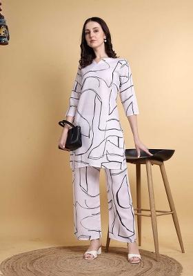 White Printed Cotton Kurta Set