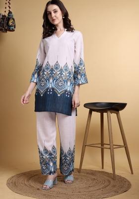 Off White Printed Cotton Kurta Set