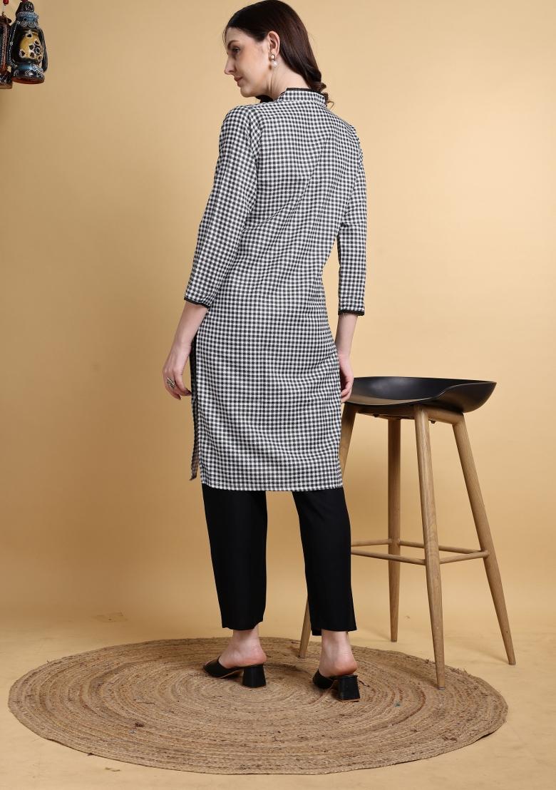 Black Printed Cotton Kurta Set - Indya