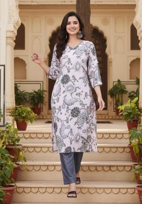 White Printed Cotton Kurta Set