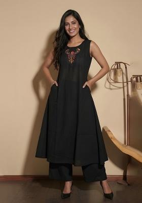 Black Embroidery Cotton Kurta Set
