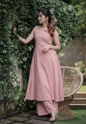Peach Printed Cotton Kurta Set