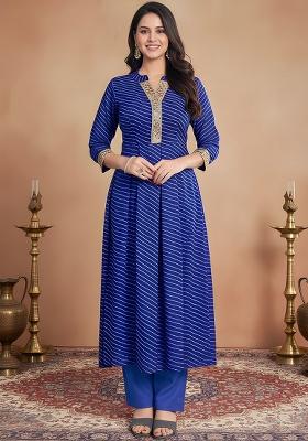 Blue Printed Georgette Kurta Set