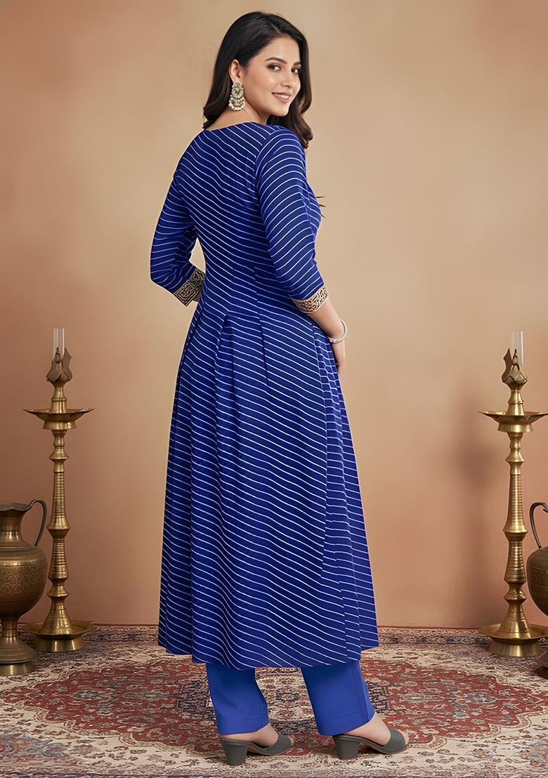 Blue Printed Georgette Kurta Set - Indya