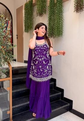 Purple Embroidery Tissue Kurta Set