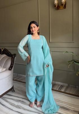 Sea Green Embroidery Silk Kurta Set