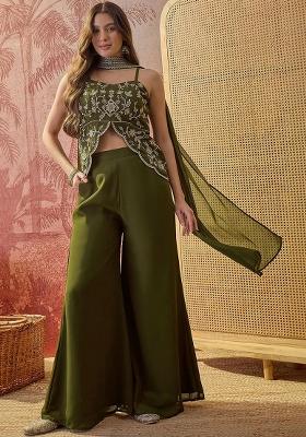 Green Embroidery Georgette Kurta Set