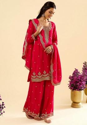 Pink Embroidery Silk Kurta Set
