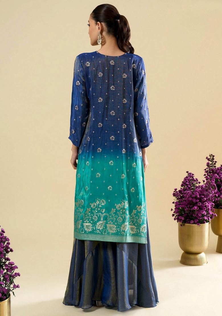 Blue Embroidery Viscose Kurta Set - Indya