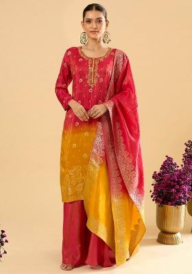Pink Embroidery Viscose Kurta Set