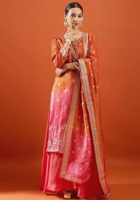 Red Embroidery Viscose Kurta Set