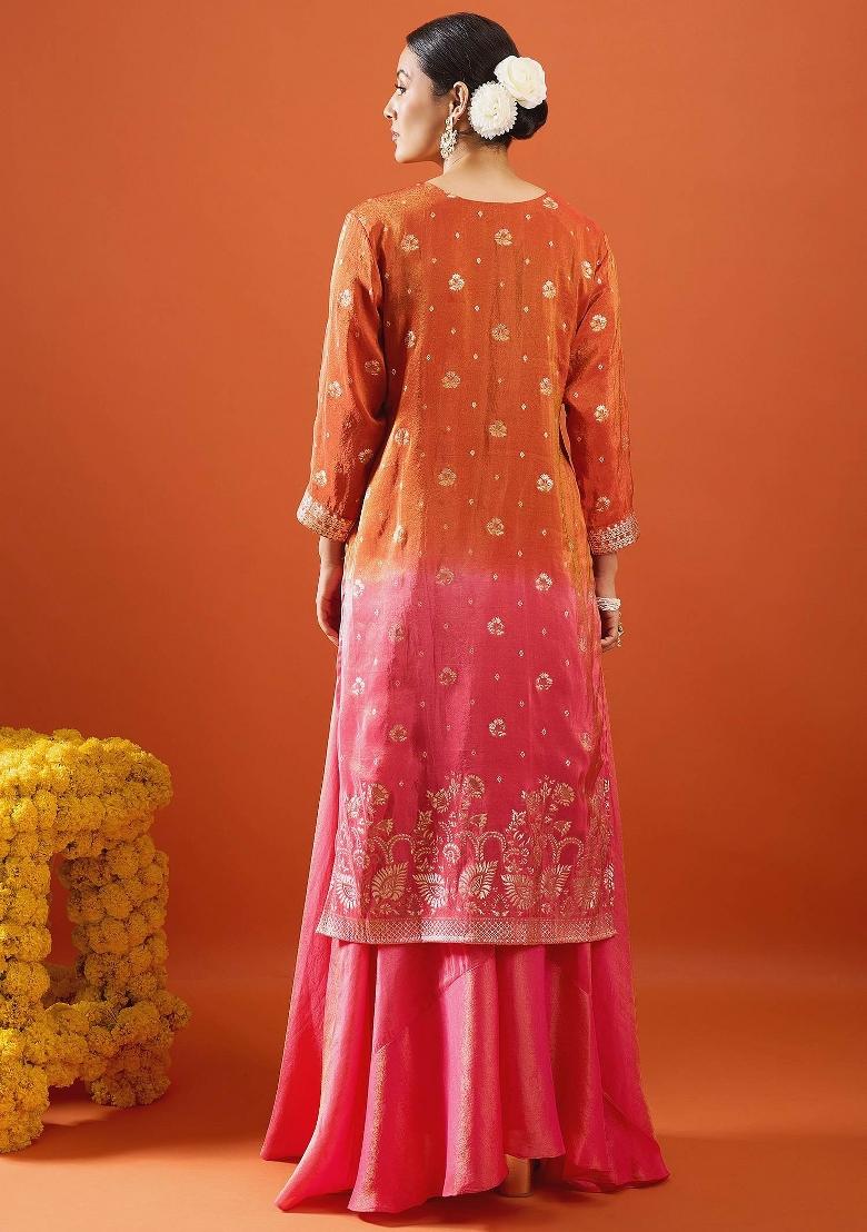 Red Embroidery Viscose Kurta Set - Indya