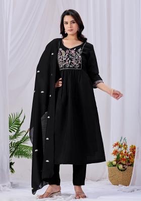 Black Embroidery Cotton Kurta Set