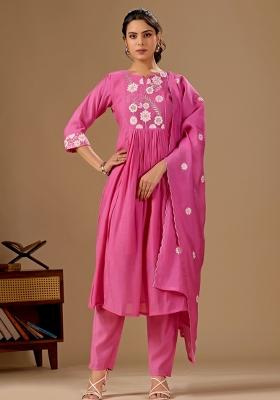 Pink Embroidery Cotton Kurta Set