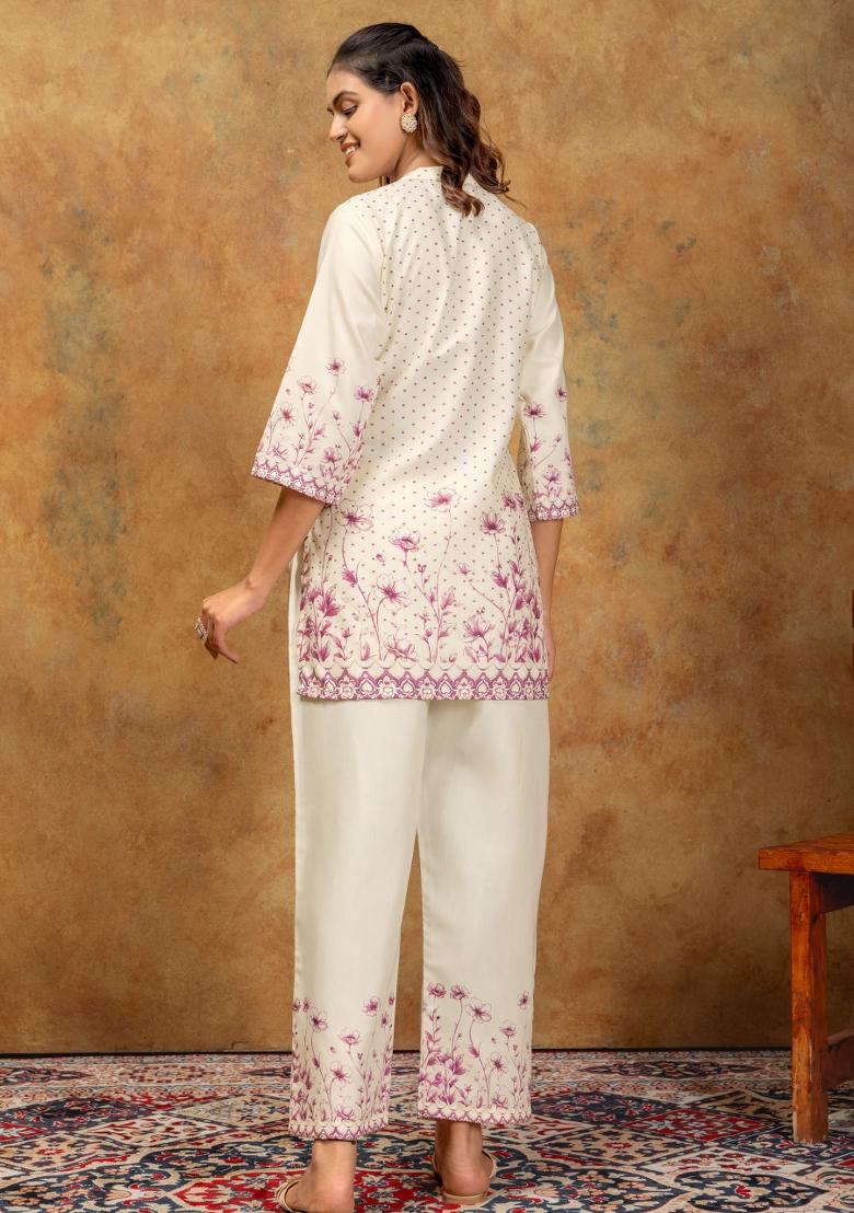 Pink Printed Cotton Kurta Set - Indya