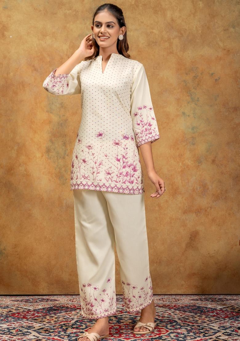 Pink Printed Cotton Kurta Set - Indya