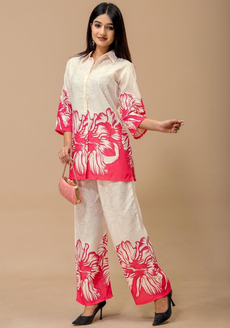 Pink Printed Cotton Kurta Set - Indya