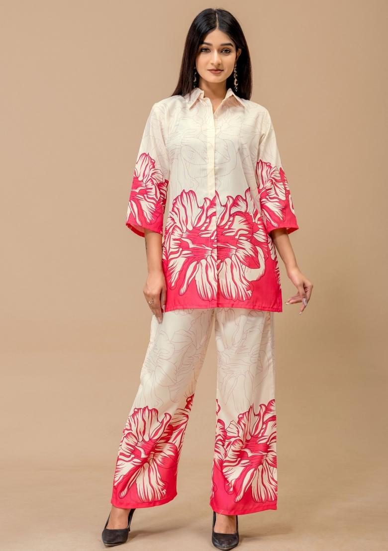 Pink Printed Cotton Kurta Set - Indya