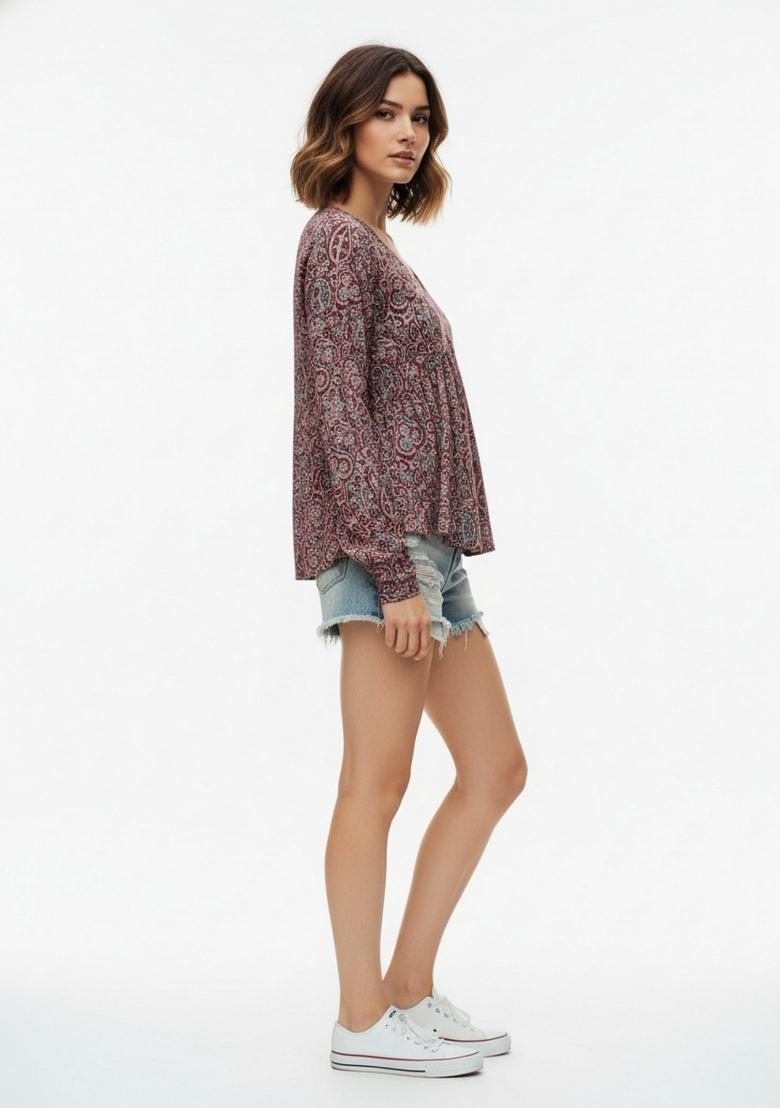Magenta Printed Crepe Kurta - Indya