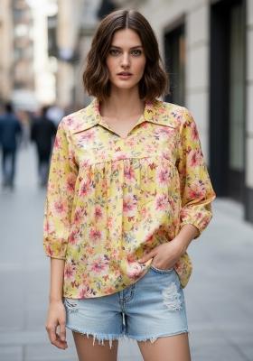 Yellow Printed Crepe Kurta