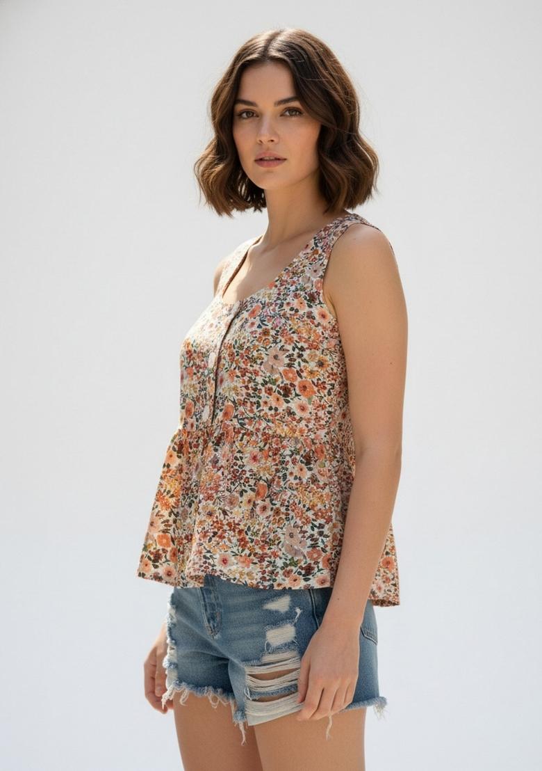Multicolor Printed Crepe Kurta - Indya