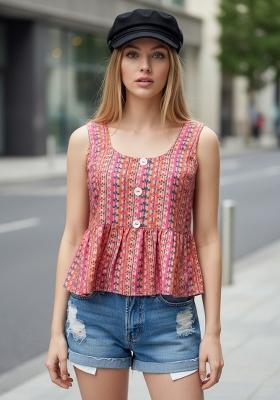 Pink Printed Crepe Kurta