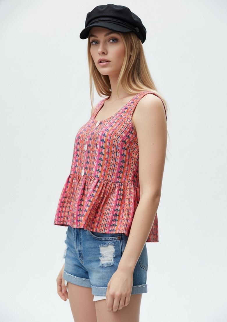 Pink Printed Crepe Kurta - Indya