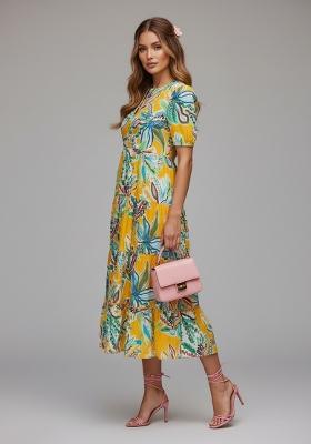 Yellow Printed Rayon Kurta