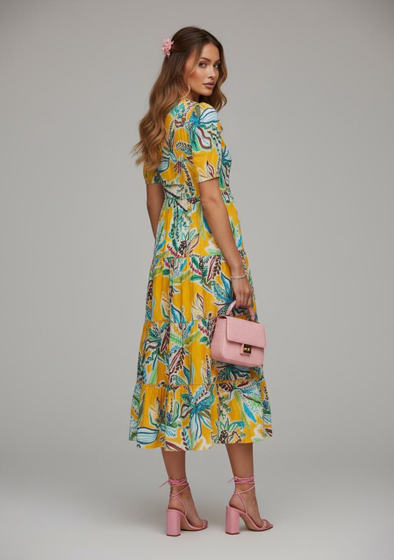 Yellow Printed Rayon Kurta - Indya