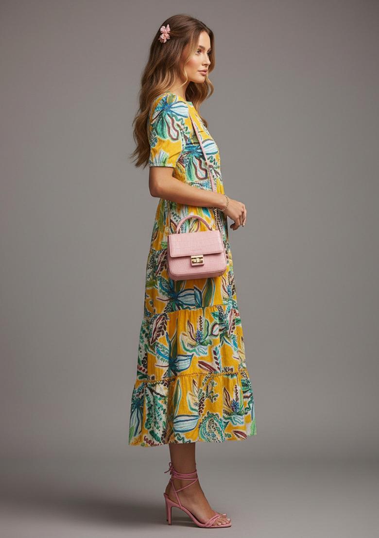 Yellow Printed Rayon Kurta - Indya