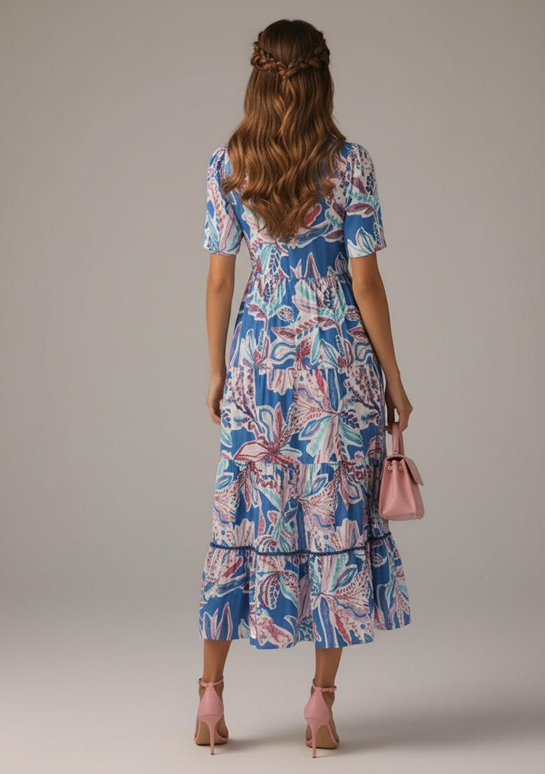 Blue Printed Rayon Kurta - Indya