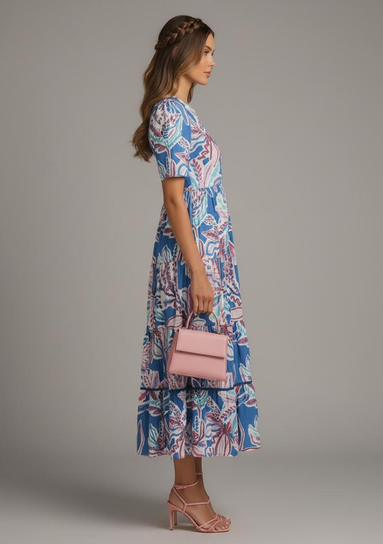 Blue Printed Rayon Kurta - Indya
