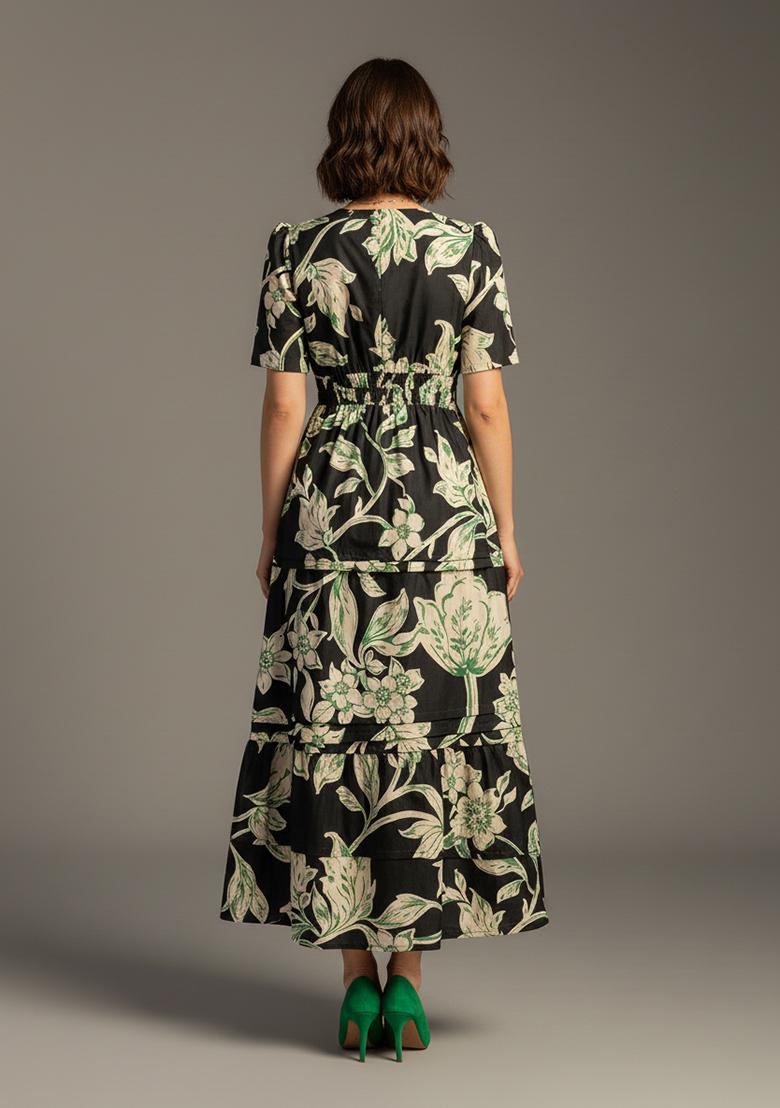Black Printed Silk Kurta - Indya