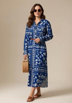 Blue Printed Silk Kurta
