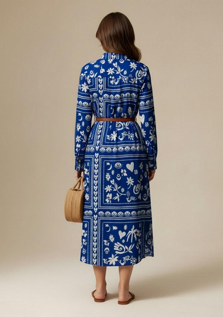 Blue Printed Silk Kurta - Indya