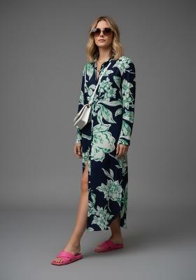 Navy Blue Printed Silk Kurta