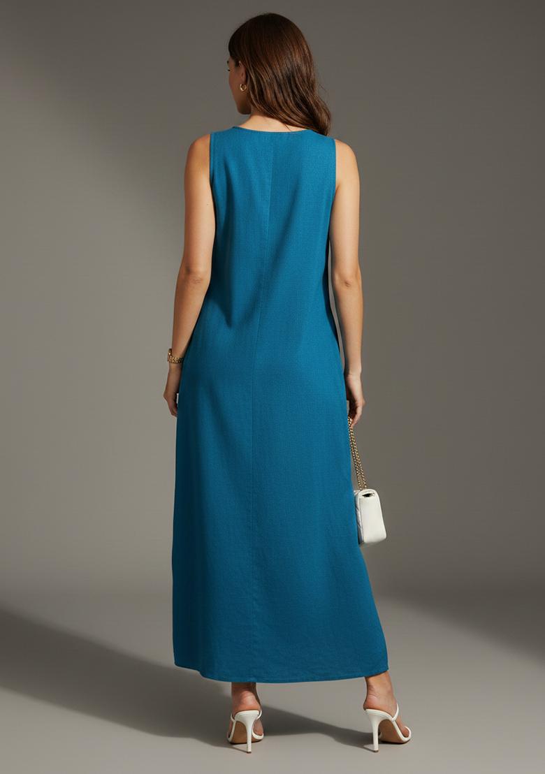 Teal Printed Rayon Kurta - Indya