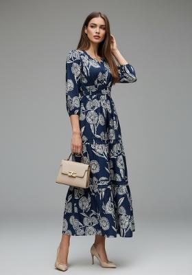 Navy Blue Printed Silk Kurta