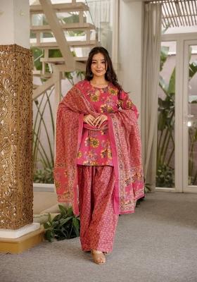 Pink Printed Cotton Kurta Set