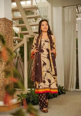 Brown Printed Cotton Kurta Set