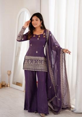 Lavender Embroidery Silk Kurta Set