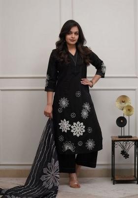 Black Embroidery Rayon Kurta Set