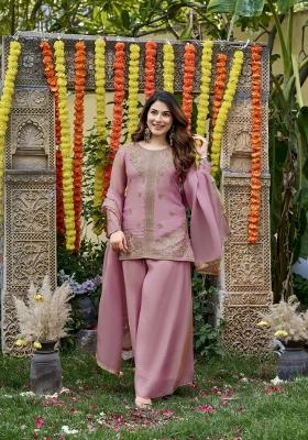 Pink Embroidery Silk Kurta Set