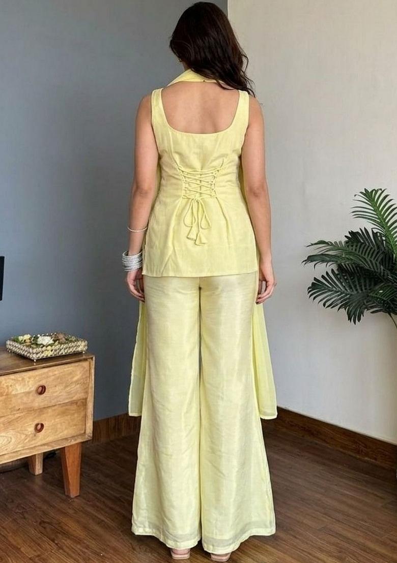 Yellow Embroidery Georgette Kurta Set - Indya