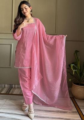 Pink Embroidery Silk Kurta Set