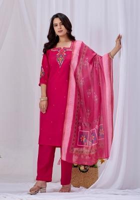 Pink Embroidered Cotton Kurta Set
