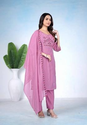 Lavender Embroidered Cotton Kurta Set