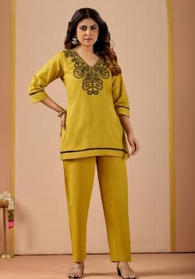 Green Embroidered Cotton Kurta Set